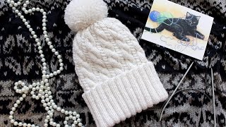 Объёмная шапка+с помпоном,шапка спицами мастер класс.Шапка со жгутами спицами.Женская шапка