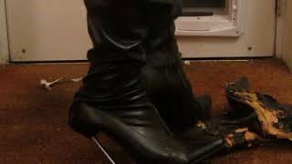 My trashed metal 6 inch stiletto heel boots destroy wrecked pair of boots but my zipper pops