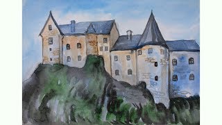 Уроки рисования. Как нарисовать средневековый замок акварелью | Art School