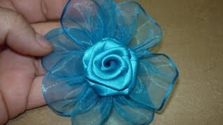 Como Hacer flor Tutorial paso a paso Flor cinta organza para el cabello, Manualidadeslahormig