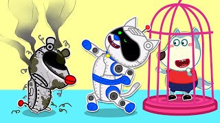 Kids Cartoon ★ ロボット猫がいたずらロボットマウスからウルフーを救出 ★ Wolfoo Japan