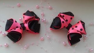 Пышные бантики из атласной ленты в горох 2,5 см. Канзаши. Мастер класс DIY  Kansashi