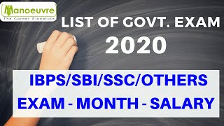 LIST OF ALL GOVT. EXAMS : IBPS /SBI/SSC/ OTHERS 2020 : EXAM - MONTH AND SALARY PACKAGE BY MANOEUVRE
