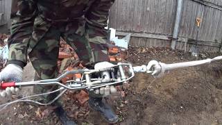 Корчевание пня с помощью лебедки