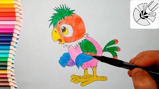 Как нарисовать попугая Кешу карандашом - Рисование и раскраска для детей