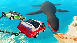 МАШИНЫ летят в РОТ ГИГАНТСКОГО МОНСТРА в игре BEAMNG DRIVE