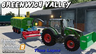 Starting a farm in Greenwich Valley | Buying equipment & a cow farm, making silage | FS19 TimeLapse