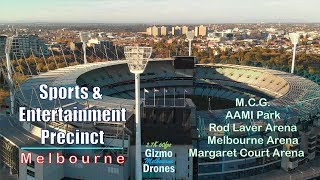 Melbourne Sports Precinct by Drone - MCG, AAMI Park, Rod Laver Arena - Victoria, Australia
