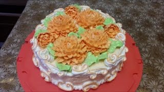 Рецепт БИСКВИТА на ЖЕЛТКАХ цветы с крема ХРИЗАНТЕМА украшение торта кремом Cake decoration