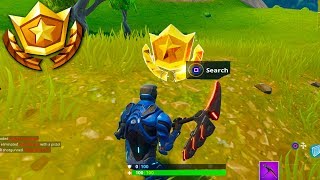 "Search between a Scarecrow, Pink Hotrod, and a Big Screen" LOCATION Fortnite Week 2 Challenge