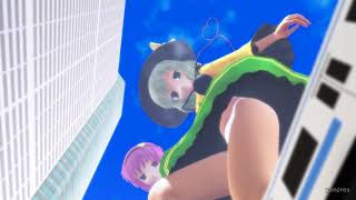 [MMD giantess]電車を狙う巨大娘(台詞付き)Giantess aim at a train(with subtitle)