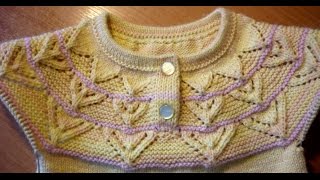 3. Круглая кокетка сверху вниз спицами по схеме из японского журнала.