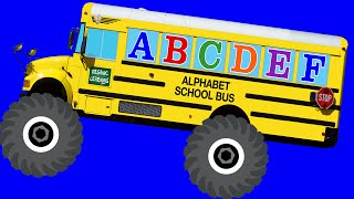 Monster Truck School Buses Teaching ABCs & Crushing Letters - Learning Alphabet Video for Kids