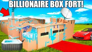 BILLIONAIRE BOX FORT MANSION!!?? 24 Hour Challenge: Movie Theatre, Hot Tub, Gaming Room & More!