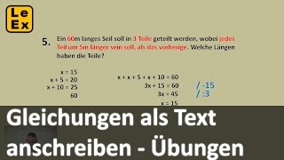 Texte in Gleichungen anschreiben | Textgleichungen | Übung Rechnen mit Variablen Teil IIII