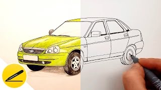Автомобиль Лада Приора ВАЗ-2170 ★ Как Нарисовать Машину Ладу Приору седан поэтапно