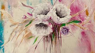 Как рисовать Абстрактные Белые Цветы. Акрил.How to paint white  flowers in acrylic.
