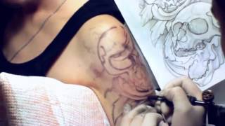 Тату рукав из Черепов. Процесс нанесения. Tattoo art.