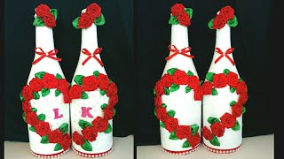 Decoración ROMÁNTICA en botellas de vidrio -  Manualidades Para Regalar - Ideas Para San Valentín
