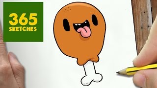 HOW TO DRAW A CHICKEN THIGH CUTE, Easy step by step drawing lessons for kids