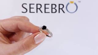 Кольцо серебряное с черным фианитом "Солнце" ПДК64ЦЧ