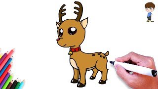 Как нарисовать мультфильм олень Рудольф легко для детей - нарисовать новогодние рисунки