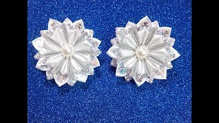 Новогодняя снежинка резинка из лент канзаши/ DIY Kanzashi Christmas Snowflake