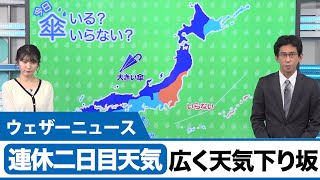 連休二日目の天気　広く天気は下り坂