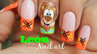 Decoración de uñas caricatura leon - Lion nail art
