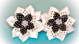 РОМАШКА резинка для волос СВОИМИ РУКАМИ\ЦВЕТЫ из атласных ЛЕНТ 2,5 см\kanzashi