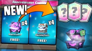 NEW x8 ANNIVERSARY FREE CHEST OPENING! TRIPLE LEGENDARIES! | Clash Royale THREE FREE LEGEDARY CARDS?