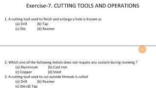 SAIL Rourkela Steel Plant ACTT Fitter Exam 2019 Cutting Tools & Operation Chapt Questions & Answers
