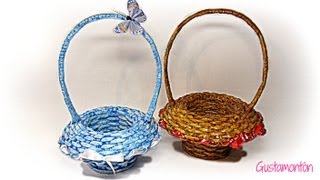 Cómo hacer cestas de papel periódico. How to make newspaper baskets.
