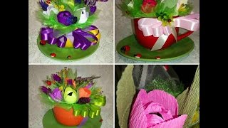 Мастер класс по изготовлению конфетной чашки с тюльпанами на 8 марта.