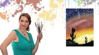 Как нарисовать мексиканские кактусы на закате гуашью или акрилом