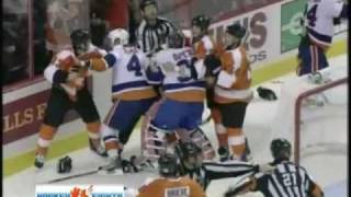 Danny Briere cross-checks Nielsen then ensues game-ending brawl - NHL MSG+ Feed