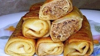 Блинчики с мясом Pancakes with meat  როგორ კეთდება ხორციანი ბლინები