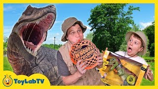 Giant T-Rex Dinosaur Chases Park Ranger with Jurassic World Dinosaurs Toys For Kids