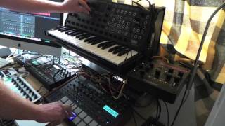 Beatstep pro sequencing original Korg ms20, with Tempest and Rytm for a Techno jam Odyssey