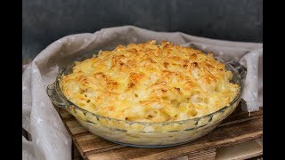 Macarrones gratinados con bechamel y queso
