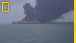 Watch: Oil Tanker on Fire After Collision in East China Sea | National Geographic