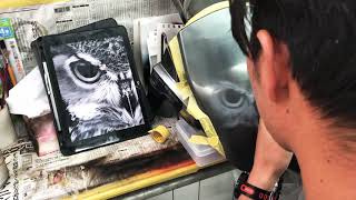 Airbrush owl and mandala