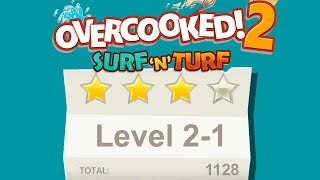 Overcooked 2. Surf 'n' Turf DLC. Level 2-1. 4 Stars. 2 Player Co-op