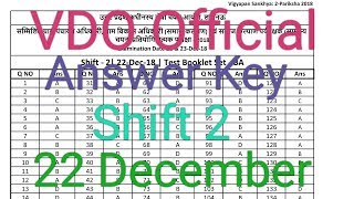 VDO official Answer key || Shift 2, 22 December || Cut off VDO Exam| VDO Answer Key
