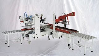 carton erector integrated packing line erecting flaps folding sealing equip آلة ختم الكرتون التلقائي