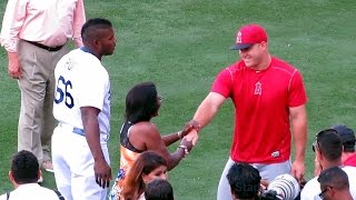 Yasiel Puig's Mom Meets Mike Trout & Pujols