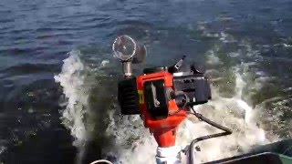 Мотор на лодку своими руками из триммера. 1-е испытание на воде