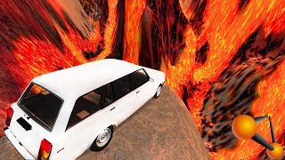 СМЕРТЕЛЬНЫЕ ПРЫЖКИ в ВУЛКАН! Что, если Машина УПАДЕТ в ЛАВУ.... - BeamNG Drive