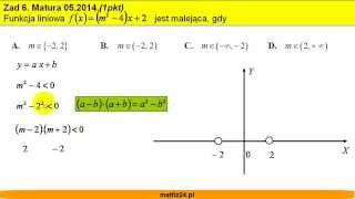 Matura z matematyki 2014 - zad 6 - Funkcja liniowa malejąca - Matfiz24.pl