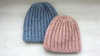 Вяжем модную шапку английской резинкой по кругу. Подробный МК для новичков